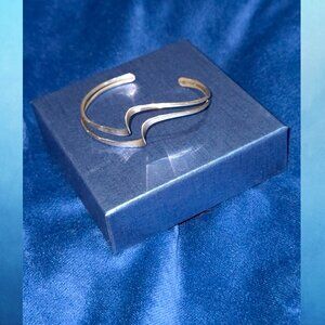 Vintage Sterling Silver Modernist Cuff Bracelet - Sculptural Double-Wave Design